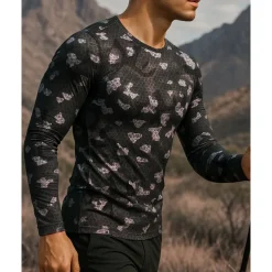 Men's Hiking top Tee shirt Long Sleeve Crew Neck Tee Tshirt Top Outdoor Quick Dry Lightweight Elastic Breathable Pullover Polyester Camo Royal Blue Blue Grey Tennis Golf Running