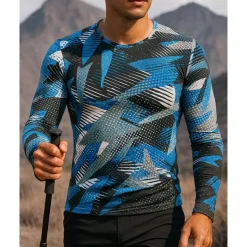 Men's Hiking top Tee shirt Long Sleeve Crew Neck Tee Tshirt Top Outdoor Quick Dry Lightweight Elastic Breathable Pullover Polyester Camo Royal Blue Blue Grey Tennis Golf Running