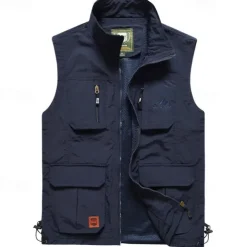 Men's Hiking Vest Hiking Fleece Vest Sleeveless Vest Outdoor Breathable Comfortable Pocket Polyester Black Army Green Khaki Hunting Fishing Climbing