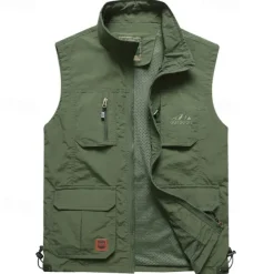 Men's Hiking Vest Hiking Fleece Vest Sleeveless Vest Outdoor Breathable Comfortable Pocket Polyester Black Army Green Khaki Hunting Fishing Climbing