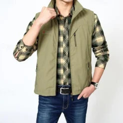 Men's Hiking Vest Hiking Fleece Vest Sleeveless Vest Outdoor Breathable Comfortable Pocket Nylon Black Army Green Navy Blue Hunting Fishing Climbing