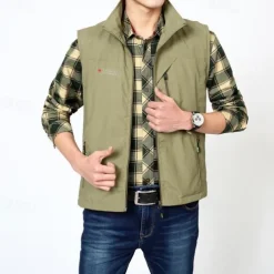 Men's Hiking Vest Hiking Fleece Vest Sleeveless Vest Outdoor Breathable Comfortable Pocket Nylon Black Army Green Navy Blue Hunting Fishing Climbing