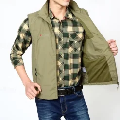 Men's Hiking Vest Hiking Fleece Vest Sleeveless Vest Outdoor Breathable Comfortable Pocket Nylon Black Army Green Navy Blue Hunting Fishing Climbing