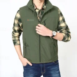 Men's Hiking Vest Hiking Fleece Vest Sleeveless Vest Outdoor Breathable Comfortable Pocket Nylon Black Army Green Navy Blue Hunting Fishing Climbing