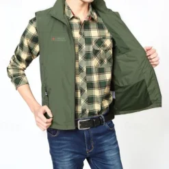 Men's Hiking Vest Hiking Fleece Vest Sleeveless Vest Outdoor Breathable Comfortable Pocket Nylon Black Army Green Navy Blue Hunting Fishing Climbing