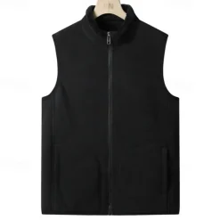 Men's Hiking Vest Hiking Fleece Vest Sleeveless Top Outdoor Thermal Warm Fleece Lining Comfortable Winter Pocket Polyester Dark Grey Black Dark Blue Hunting Fishing Climbing