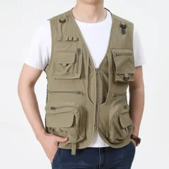 Men's Hiking Vest Hiking Fleece Vest Sleeveless Vest Outdoor Breathable Comfortable Pocket Polyester Black Army Green Red Hunting Fishing Climbing