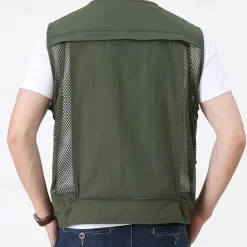 Men's Hiking Vest Hiking Fleece Vest Sleeveless Vest Outdoor Breathable Comfortable Pocket Polyester Black Army Green Red Hunting Fishing Climbing