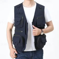 Men's Hiking Vest Hiking Fleece Vest Sleeveless Vest Outdoor Breathable Comfortable Pocket Polyester Black Army Green Red Hunting Fishing Climbing