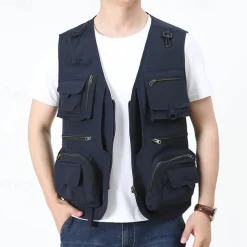 Men's Hiking Vest Hiking Fleece Vest Sleeveless Vest Outdoor Breathable Comfortable Pocket Polyester Black Army Green Red Hunting Fishing Climbing