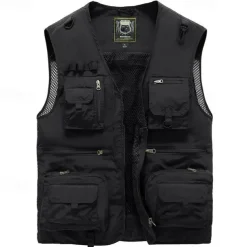 Men's Hiking Vest Hiking Fleece Vest Sleeveless Vest Outdoor Breathable Comfortable Pocket Polyester Black Army Green Red Hunting Fishing Climbing