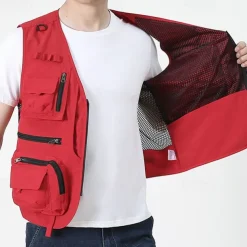 Men's Hiking Vest Hiking Fleece Vest Sleeveless Vest Outdoor Breathable Comfortable Pocket Polyester Black Army Green Red Hunting Fishing Climbing