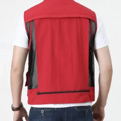 Men's Hiking Vest Hiking Fleece Vest Sleeveless Vest Outdoor Breathable Comfortable Pocket Polyester Black Army Green Red Hunting Fishing Climbing