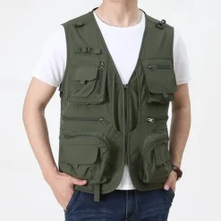 Men's Hiking Vest Hiking Fleece Vest Sleeveless Vest Outdoor Breathable Comfortable Pocket Polyester Black Army Green Red Hunting Fishing Climbing