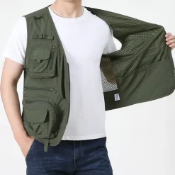 Men's Hiking Vest Hiking Fleece Vest Sleeveless Vest Outdoor Breathable Comfortable Pocket Polyester Black Army Green Red Hunting Fishing Climbing