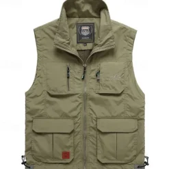 Men's Hiking Vest Hiking Fleece Vest Sleeveless Vest Outdoor Comfortable Breathable Pocket Nylon Black Army Green Navy Blue Hunting Fishing Climbing