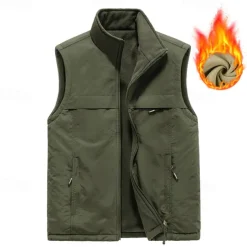 Men's Hiking Vest Hiking Fleece Vest Sleeveless Vest Outdoor Thermal Warm Fleece Lining Comfortable Winter Multiple Pockets Polyester Black Army Green Khaki Hunting Fishing Climbing