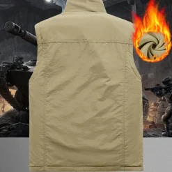 Men's Hiking Vest Hiking Fleece Vest Sleeveless Vest Outdoor Thermal Warm Fleece Lining Comfortable Winter Multiple Pockets Polyester Black Army Green Khaki Hunting Fishing Climbing