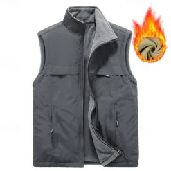 Men's Hiking Vest Hiking Fleece Vest Sleeveless Vest Outdoor Thermal Warm Fleece Lining Comfortable Winter Multiple Pockets Polyester Black Army Green Khaki Hunting Fishing Climbing