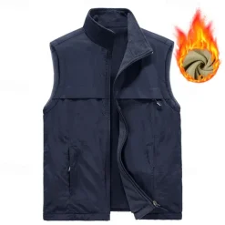 Men's Hiking Vest Hiking Fleece Vest Sleeveless Vest Outdoor Thermal Warm Fleece Lining Comfortable Winter Multiple Pockets Polyester Black Army Green Khaki Hunting Fishing Climbing