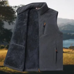 Men's Hiking Vest Hiking Fleece Vest Sleeveless Top Outdoor Thermal Warm Fleece Lining Winter Zipper Pocket Polyester Black Army Green Royal Blue Camping / Hiking / Caving Traveling