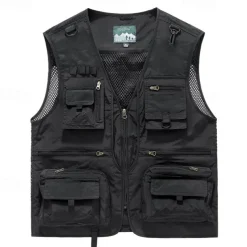 Men's Hiking Vest Hiking Fleece Vest Sleeveless Vest Outdoor Breathable Comfortable Pocket Polyester Black White Army Green Hunting Fishing Climbing