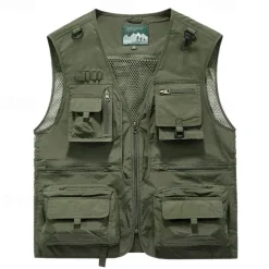 Men's Hiking Vest Hiking Fleece Vest Sleeveless Vest Outdoor Breathable Comfortable Pocket Polyester Black White Army Green Hunting Fishing Climbing