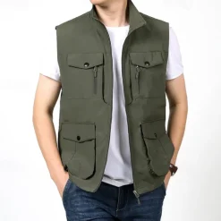 Men's Hiking Vest Hiking Fleece Vest Sleeveless Vest Outdoor Comfortable Breathable Pocket Polyester Black Army Green Khaki Hunting Fishing Climbing