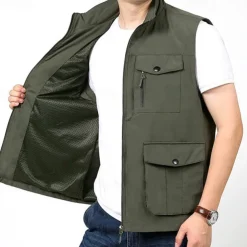 Men's Hiking Vest Hiking Fleece Vest Sleeveless Vest Outdoor Comfortable Breathable Pocket Polyester Black Army Green Khaki Hunting Fishing Climbing