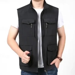 Men's Hiking Vest Hiking Fleece Vest Sleeveless Vest Outdoor Comfortable Breathable Pocket Polyester Black Army Green Khaki Hunting Fishing Climbing