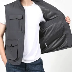 Men's Hiking Vest Hiking Fleece Vest Sleeveless Vest Outdoor Comfortable Breathable Pocket Polyester Black Army Green Khaki Hunting Fishing Climbing