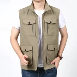 Men's Hiking Vest Hiking Fleece Vest Sleeveless Vest Outdoor Comfortable Breathable Pocket Polyester Black Army Green Khaki Hunting Fishing Climbing