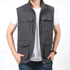 Men's Hiking Vest Hiking Fleece Vest Sleeveless Vest Outdoor Comfortable Breathable Pocket Polyester Black Army Green Khaki Hunting Fishing Climbing