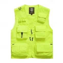 Men's Hiking Vest Hiking Fleece Vest Sleeveless Vest Outdoor Breathable Comfortable Pocket Polyester Dark Grey Black Yellow Hunting Fishing Climbing