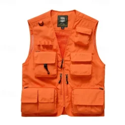 Men's Hiking Vest Hiking Fleece Vest Sleeveless Vest Outdoor Breathable Comfortable Pocket Polyester Dark Grey Black Yellow Hunting Fishing Climbing