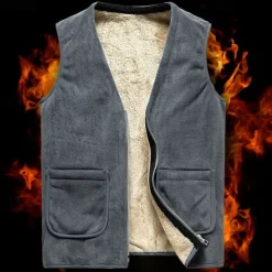 Men's Hiking Vest Hiking Fleece Vest Sleeveless Vest Outdoor Thermal Warm Fleece Lining Comfortable Winter Pocket Polyester Black Grey Hunting Fishing Climbing