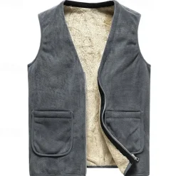 Men's Hiking Vest Hiking Fleece Vest Sleeveless Vest Outdoor Thermal Warm Fleece Lining Comfortable Winter Pocket Polyester Black Grey Hunting Fishing Climbing