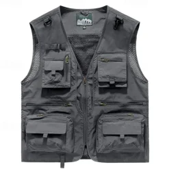 Men's Hiking Vest Hiking Fleece Vest Sleeveless Vest Outdoor Breathable Comfortable Pocket Nylon Black Army Green Red Hunting Fishing Climbing