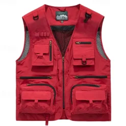 Men's Hiking Vest Hiking Fleece Vest Sleeveless Vest Outdoor Breathable Comfortable Pocket Nylon Black Army Green Red Hunting Fishing Climbing
