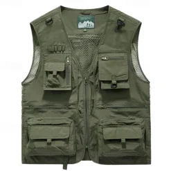 Men's Hiking Vest Hiking Fleece Vest Sleeveless Vest Outdoor Breathable Comfortable Pocket Nylon Black Army Green Red Hunting Fishing Climbing