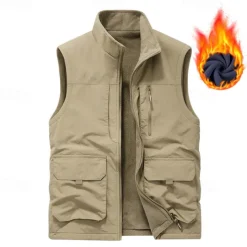 Men's Hiking Vest Hiking Fleece Vest Sleeveless Vest Outdoor Thermal Warm Fleece Lining Comfortable Winter Pocket Multiple Pockets Terylene Army Green Khaki Dark Blue Hunting Fishing Climbing