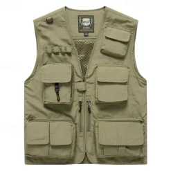 Men's Hiking Vest Hiking Fleece Vest Sleeveless Vest Outdoor Breathable Comfortable Multiple Pockets Polyester Black Army Green Red Hunting Fishing Climbing