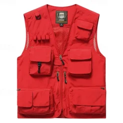 Men's Hiking Vest Hiking Fleece Vest Sleeveless Vest Outdoor Breathable Comfortable Multiple Pockets Polyester Black Army Green Red Hunting Fishing Climbing
