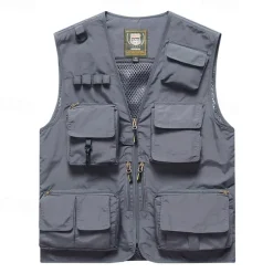 Men's Hiking Vest Hiking Fleece Vest Sleeveless Vest Outdoor Breathable Comfortable Multiple Pockets Polyester Black Army Green Red Hunting Fishing Climbing