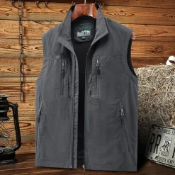 Men's Hiking Vest Sleeveless Vest Outdoor Comfortable Winter Multiple Pockets Polyester Black Army Green Red Hunting Fishing Climbing