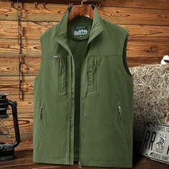 Men's Hiking Vest Sleeveless Vest Outdoor Comfortable Winter Multiple Pockets Polyester Black Army Green Red Hunting Fishing Climbing