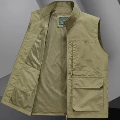 Men's Hiking Vest Sleeveless Vest Outdoor Quick Dry Comfortable Multiple Pockets Polyester Black Army Green Khaki Hunting Fishing Climbing