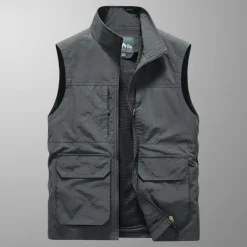 Men's Hiking Vest Sleeveless Vest Outdoor Quick Dry Comfortable Multiple Pockets Polyester Black Army Green Khaki Hunting Fishing Climbing