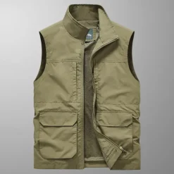 Men's Hiking Vest Sleeveless Vest Outdoor Quick Dry Comfortable Multiple Pockets Polyester Black Army Green Khaki Hunting Fishing Climbing