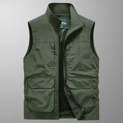 Men's Hiking Vest Sleeveless Vest Outdoor Quick Dry Comfortable Multiple Pockets Polyester Black Army Green Khaki Hunting Fishing Climbing